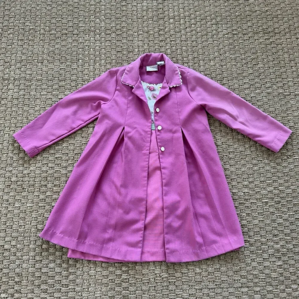 Vintage Little Bitty Brand Girl’s Pink Floral Dress & Coat Size 5